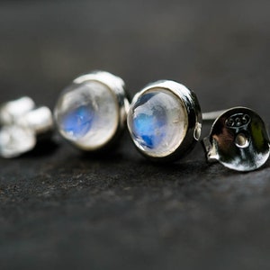 Moonstone 8mm Stud Earrings - Moonstone Earrings - Silver Studs - Moonstone Studs - Rainbow Moonstone earrings - Rainbow Moonstone Studs