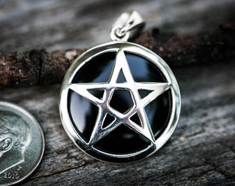 thumbnail image 2 of Sterling Silver Pentagram Pendant With Natural Black Onyx – Wicca, Pentacle, Pagan Star Jewelry 2 of 3