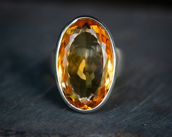 Citrine Sterling Silver Ring - Size 9 - November Birthstone