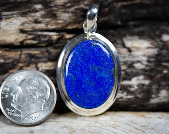 Oval Lapis Lazuli Pendant - Sterling Silver with Pyrite