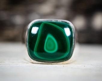 Malachite Ring 10 - Malachite Gemstone Ring, Green Malachite Ring - Malachite Jewelry - Ring Size 10 - Unisex Malachite Ring - Mens Ring 10