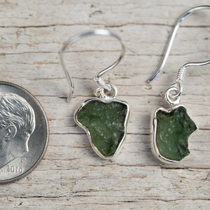 Moldavite Earrings - Raw Moldavite Earrings - Silver Moldavite Earrings - Rough Moldavite Dangle Earrings - Raw Moldavite Earrings Tektite