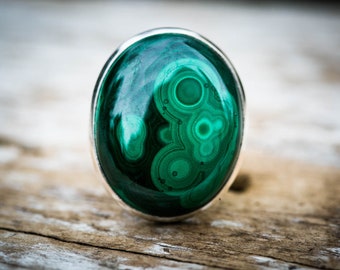 Malachite Ring 7.5 - Malachite Ring - Green Malachite Ring - Malachite Jewelry - Ring Size 7.5 - Malachite Ring Sterling Silver - Green