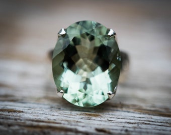 Oval Prasiolite Ring – Green Amethyst, Sterling Silver (Size 6-8)