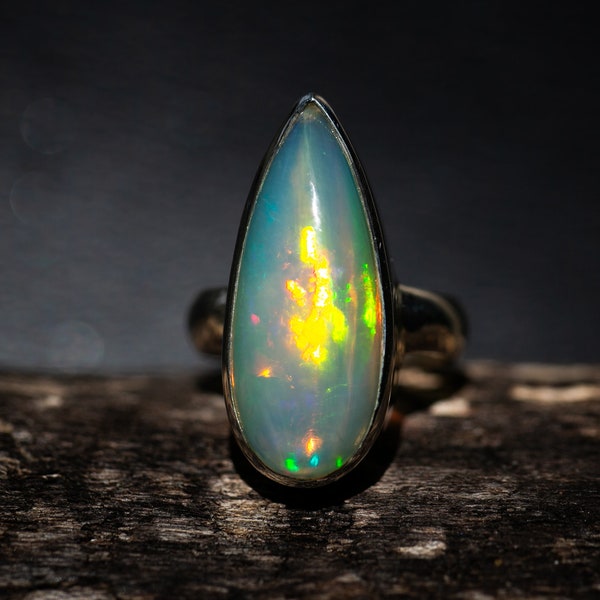 Opal Ring Size 5 - Firey Ethiopian Opal Ring - Natural Opal Sterling Silver Ring size 5 - October Birthstone - Vibrant Eithiopian Opal Ring