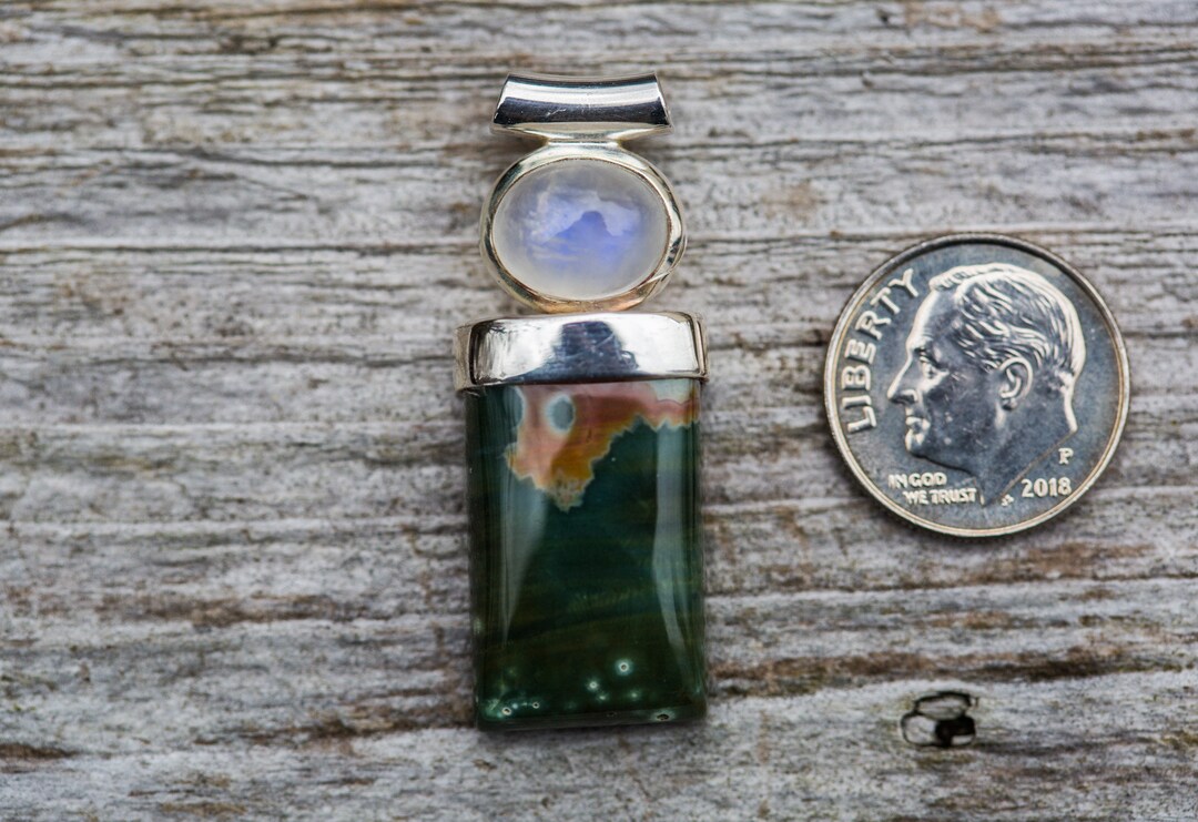 Orbicular Jasper and Rainbow Moonstone Pendant Ocean Jasper Necklace Ocean Jasper Moonstone