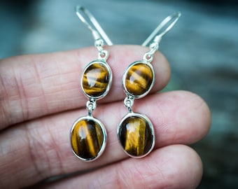 Sterling Silver Tiger Eye Dangle Earrings – Chakra Jewelry