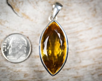 Gefacetteerde citrien hanger ketting: 925 sterling zilver, geboortesteen van november