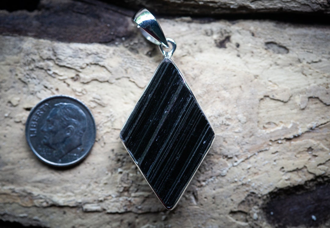 925 Sterling Silver Himalayan Black Tourmaline Pendant - Charged, Point Cut, 30ct W/ 20" Chain & SSEF Cert