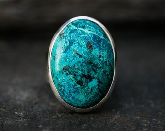 Shattuckite Ring 8.5 - Shattuckite Ring - Shattuckite and Sterling Silver Ring - Unisex Shattuckite Silver Ring - Blue Shattuckite size