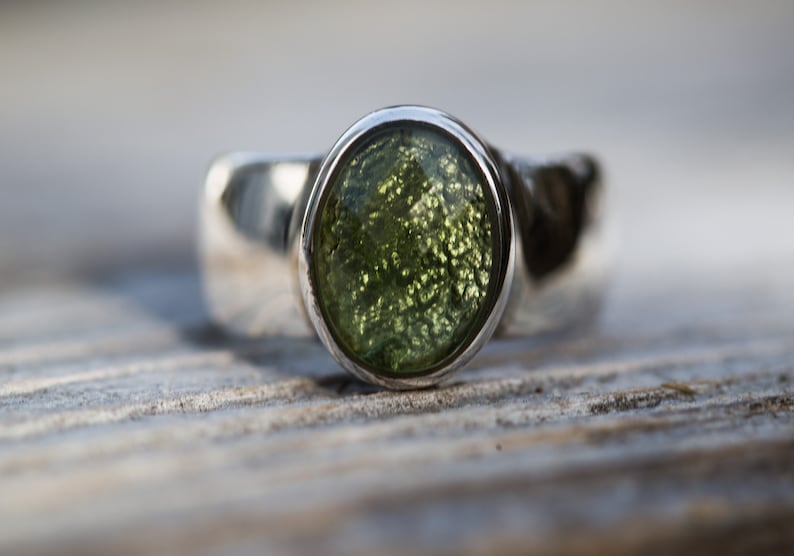 Moldavite Ring size 8 Moldavite Ring 8 Moldavite Ring Size 8 Checkerboard cut Moldavite Half Raw Half Checkerboard Cut Ring size 8