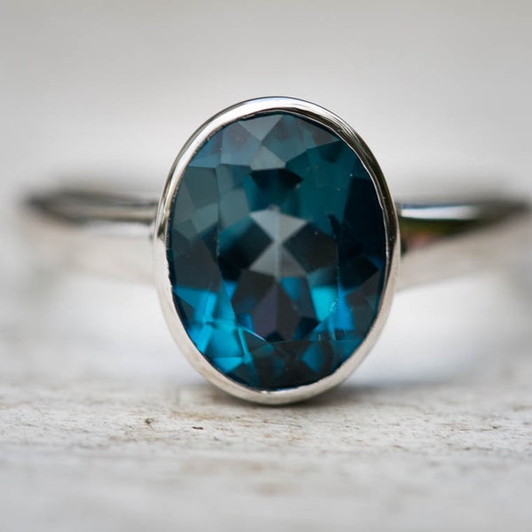 Blue Topaz White Gold Ring Size 7  - London Blue Topaz Ring 7  -  London Blue Topaz  14k White Gold Ring 7 -  London Blue Topaz Ring Size 7