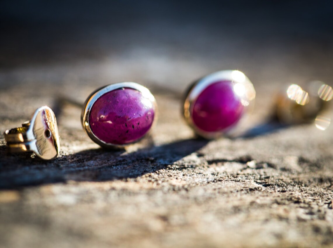 14k Yellow Gold Natural Ruby Stud Earrings Natural Ruby - Etsy