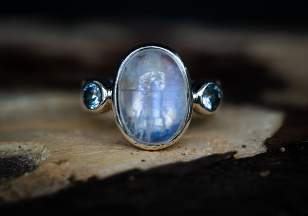 Moonstone and Aquamarine Ring Size Aquamarine Ring With Etsy