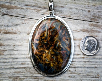 Sterling Silver Pietersite Pendant - High Contrast Gemstone Necklace