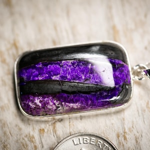 Sugilite pendant - Sugilite and Hematite Pendant - Gorgeous Purple Sugilite Jewelry - Sugilite Silver Pendant - Sugilite Manganese necklace