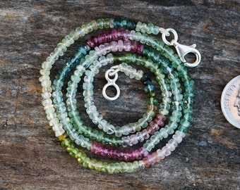 Multicolor Tourmaline Necklace: Sterling Silver Clasp, Pink, Blue, Green Gemstone Beads
