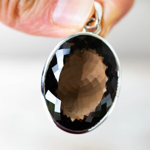 Large Oval Smoky Quartz Pendant - Sterling Silver Necklace image 3