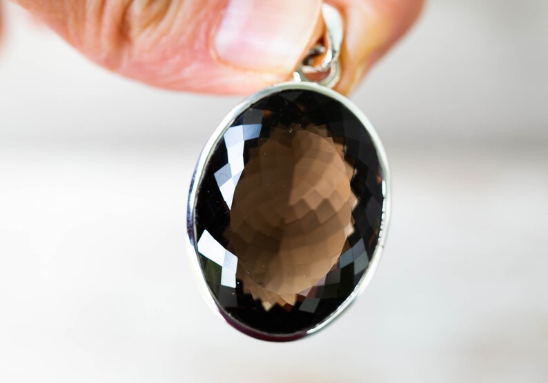 Large Oval Smoky Quartz Pendant - Sterling Silver Necklace image 3