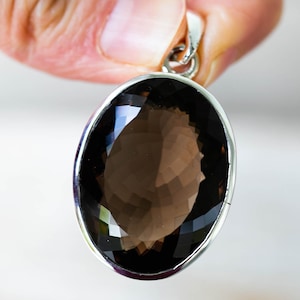 Large Oval Smoky Quartz Pendant - Sterling Silver Necklace image 6