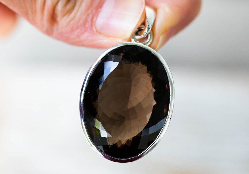 Large Oval Smoky Quartz Pendant - Sterling Silver Necklace image 6
