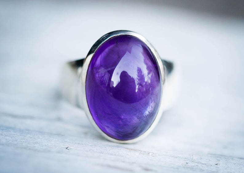 Amethyst Ring size 6-8.5 Purple Amethyst Amethyst Cabochon Sterling Silver Ring Size 6-8.5 Amethyst Ring February Birthstone