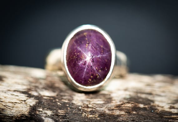 Large Star Ruby Sterling Silver Ring - Size 8