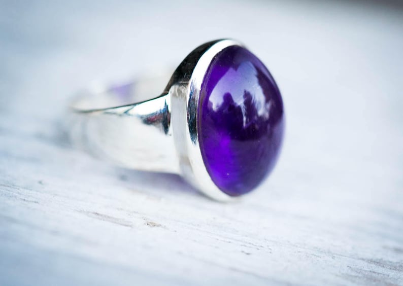 Amethyst Ring size 6-8.5 Purple Amethyst Amethyst Cabochon Sterling Silver Ring Size 6-8.5 Amethyst Ring February Birthstone