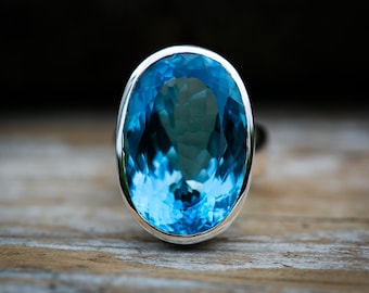 Swiss Blue Topaz Ring: Sterling Silver Gemstone, Size 7
