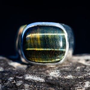 Hawk&#39;s Eye Ring 11 - Large Hawk&#39;s Eye Ring 11 - Mens Ring - Unisex Ring - Hawk&#39;s Eye Jewelry - Sterling Silver Hawk&#39;s Eye Ring Size 11