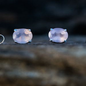 Rose Quartz 9x6 Stud Earrings - Rose Quartz stud earrings - Rose Quartz Jewelry - Pink Gemstone Earrings - Rose Quartz Post Earrings - Studs
