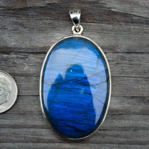 Labradorite pendant - Large Blue Fire Labradorite Necklace - Blue Labradorite Jewelry - Blue stunning Labradorite Sterling Silver Pendant