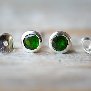 Chrome Diopside Stud 6mm Earrings Chrome Diopside Sterling Silver 6mm stud earrings - Sterling Silver Stud Earrings - Green Chrome Diopside