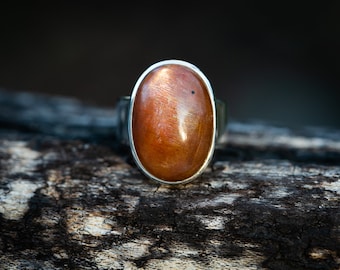 Sunstone Ring 5 - Sunstone cabochon ring in Sterling Silver Size 5 - Sunstone Jewelry - Sunstone Sterling Silver Ring - orange sunstone ring