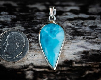 Larmiar Pendant - Larimar & Sterling Silver pendant - Blue Larimar - Blue Pectolite Pendant - Larimar necklace - Beautiful Blue Larimar blue