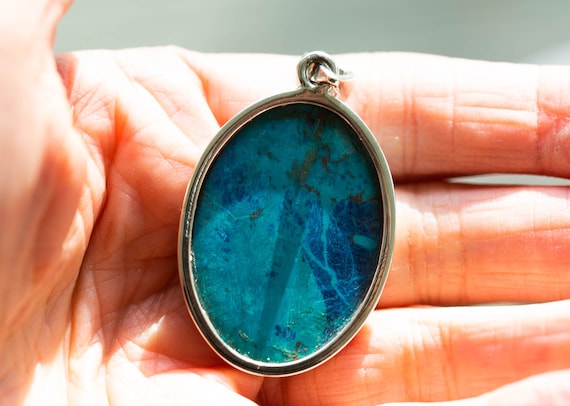 Shattuckite Pendant Shattuckite Necklace Shattuckite Sterling
