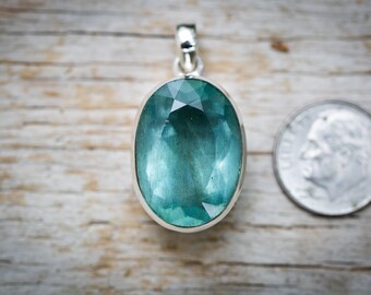 Natural Aquamarine Sterling Silver Pendant - March Birthstone