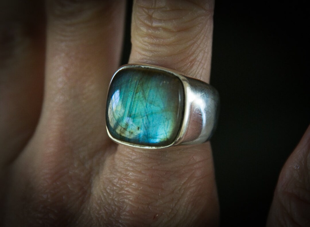 Labradorite Sterling Silver Ring – Gemstone Men's Ring, Sizes 9-15