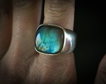 Labradorite Sterling Silver Ring – Gemstone Men's Ring, Sizes 9-15