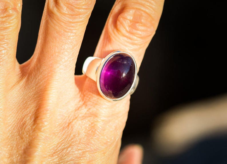 Amethyst Ring size 6-8.5 Purple Amethyst Amethyst Cabochon Sterling Silver Ring Size 6-8.5 Amethyst Ring February Birthstone