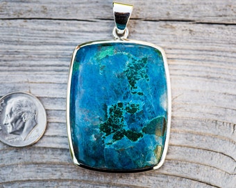 Azurite Malachite 925 Sterling Silver Pendant - Gemstone Necklace