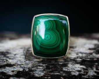 Malachite Ring 8 - Malachite Gemstone Ring, Green Malachite Ring - Malachite Jewelry - Ring Size 8 - Malachite Ring Size 8 Malachite Ring 8