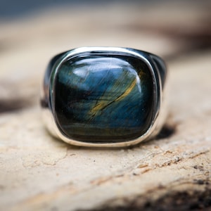 Hawk&#39;s Eye Ring 8.5 - Large Hawk&#39;s Eye Ring 8.5 - Mens Ring - Unisex Ring - Hawk&#39;s Eye Jewelry - Sterling Silver Hawk&#39;s Eye Ring Size 8.5