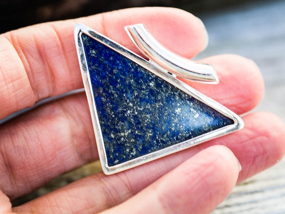 Lapis lazuli and sterling silver triangle pendant