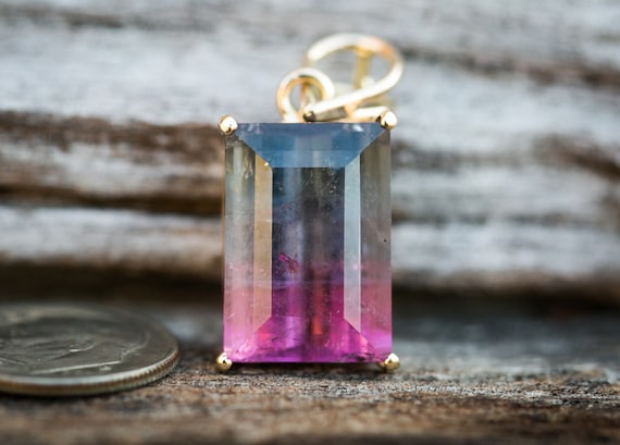 Bi Color Tourmaline 14k Gold Pendant 13.80 Ct Pink and Grey
