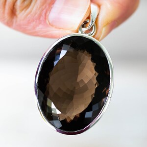 Large Oval Smoky Quartz Pendant - Sterling Silver Necklace image 2