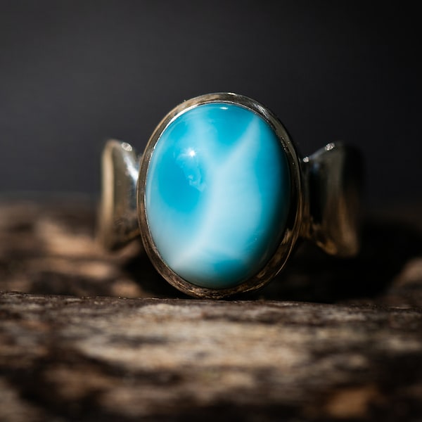 Larmiar Ring Size 6 - Turtleback Larimar Ring - Gorgeous larimar ring - Unisex Larimar Ring - Larimar Ring Size 6 - Larimar - Blue Pectolite