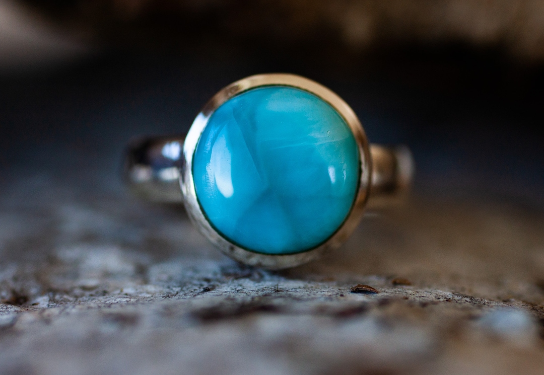 Bague Unique En Argent Sterling Avec Larimar Bleu - Taille 6.5