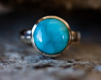 Larmiar Ring Size 6.5 - Blue Larimar Ring - Gorgeous larimar ring - Unisex Larimar Ring - Larimar Ring Size 6 .5 - Blue Pectolite