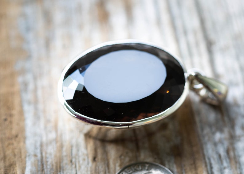 Large Oval Smoky Quartz Pendant - Sterling Silver Necklace image 4
